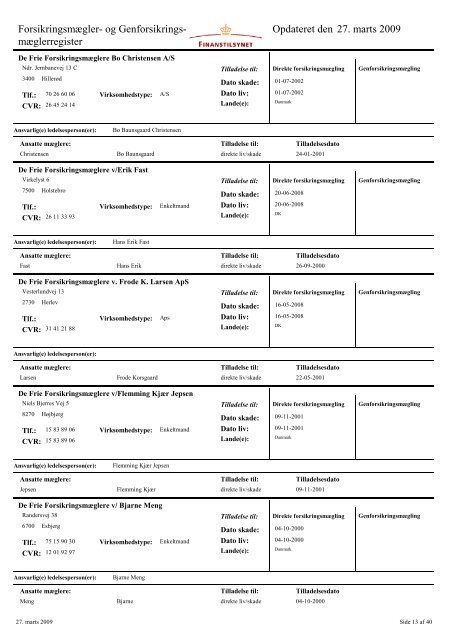 mæglerregister Opdateret den 27. marts 2009