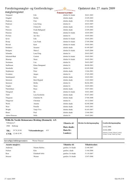 mæglerregister Opdateret den 27. marts 2009