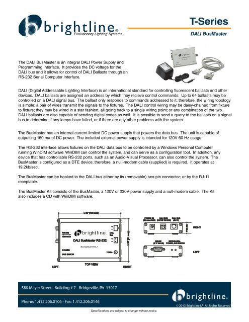 BusMaster RS-232 to DALI Converter Datasheet - Brightline
