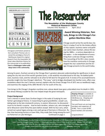 April 2012 - Sheboygan County Historical Research Center