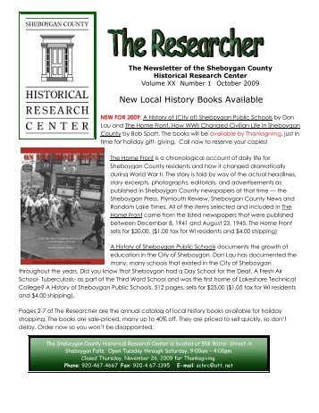 New Local History Books Available - Sheboygan County Historical ...