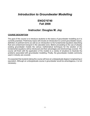ENGG*6740 Introduction to Groundwater Modelling