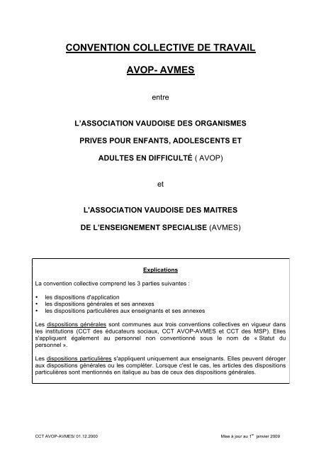 Convention Collective De Travail Avmes Avop
