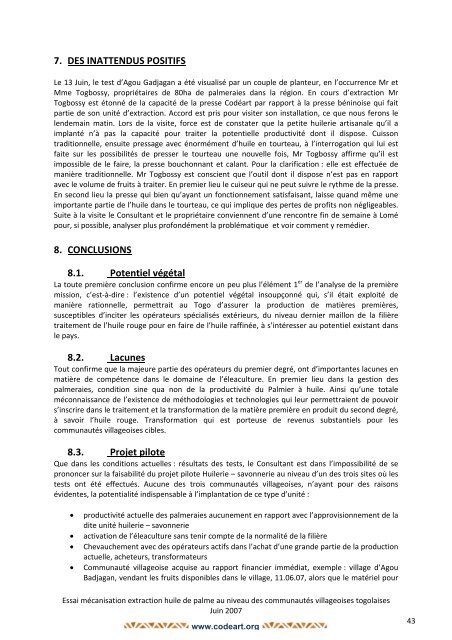2007-Essai mÃ©canisation extract huile palme Togo - CodÃ©art