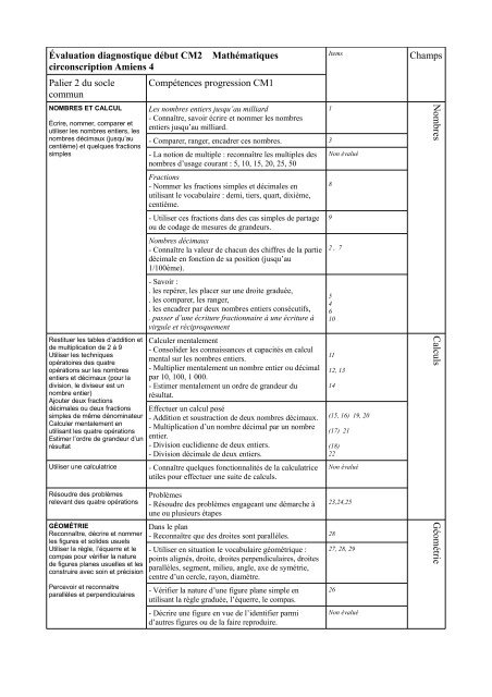 Ãvaluation diagnostique dÃ©but CM2 MathÃ©matiques ... - Amiens 4