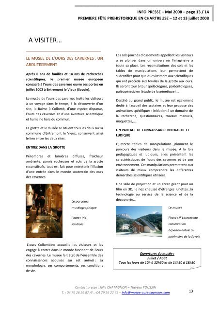 Dossier presse - MusÃ©e de l'Ours des Cavernes en Chartreuse