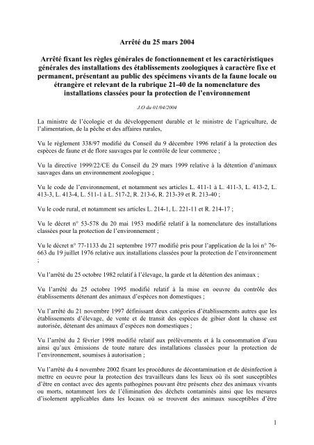 ArrÃªtÃ© du 25 mars 2004 fixant les rÃ¨gles gÃ©nÃ©rales ... - Code Animal