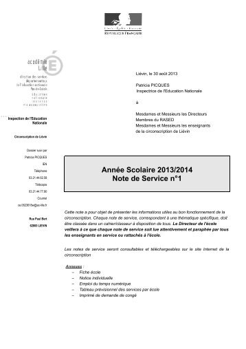 AnnÃ©e Scolaire 2013/2014 Note de Service nÂ°1 - Www5.ac-lille.fr