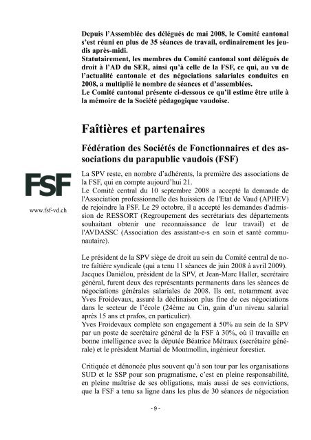 AD 09 / Rapport d'activitÃ©s - SociÃ©tÃ© pÃ©dagogique vaudoise