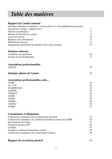 AD 09 / Rapport d'activitÃ©s - SociÃ©tÃ© pÃ©dagogique vaudoise