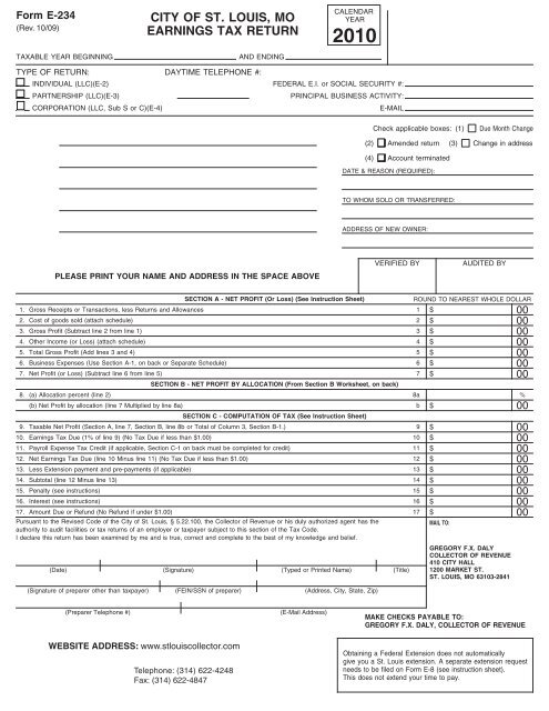 CITY OF ST LOUIS MO EARNINGS TAX RETURN