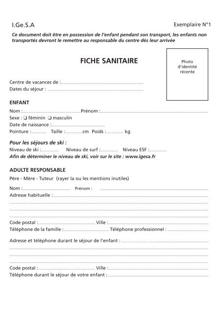 FICHE SANITAIRE - IGESA