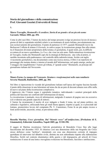 Storia del giornalismo e della comunicazione Prof. Giovanni Gozzini ...