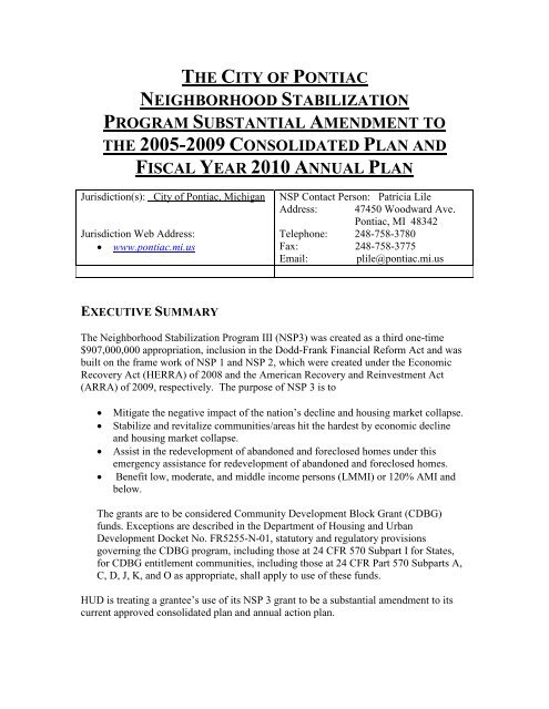 The Annual Action Plan Substantial Amendment - City of Pontiac