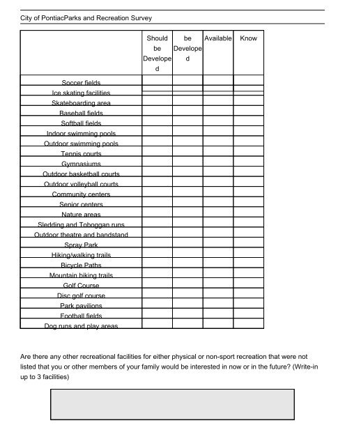 City of Pontiac Parks and Recreation Master Plan