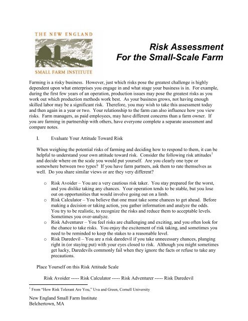 Risk Assessment For the Small-Scale Farm