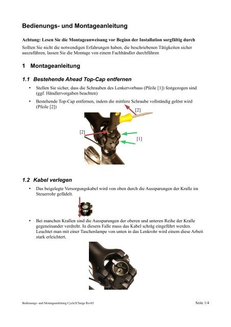Bedienungs- und Montageanleitung - Cycle2Charge