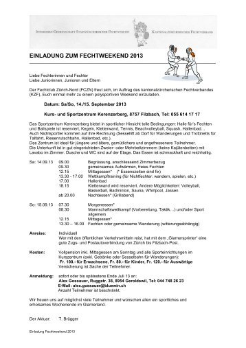 Einladung Fechtweekend 2013 - Fechten in Zürich