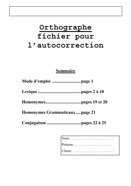 Orthographe fichier pour l'autocorrection - Pedagogite