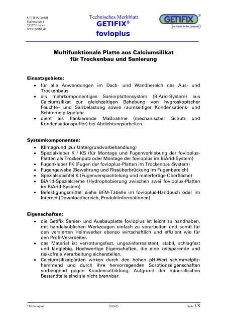 Technisches Merkblatt fovioplus - Bautenschutz