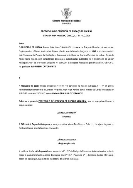 Minuta do protocolo de cedÃªncia - Programa Local de HabitaÃ§Ã£o