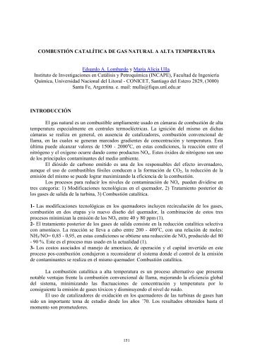 combustion catalitica de gas natural a alta temperatura - Instituto de ...