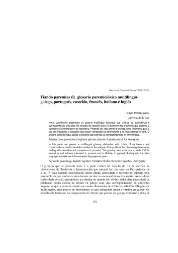 Fiando paremias (I): glosario paremiolÃ³xico multilingÃ¼e galego ...