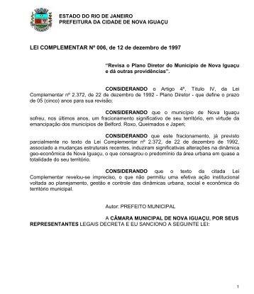 LEI COMPLEMENTAR NÂº 006, de 12 de dezembro de 1997