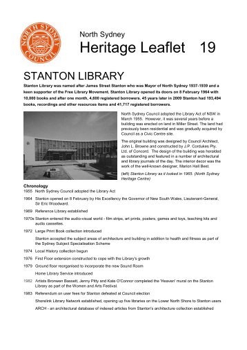 Stanton Library (86KB) - North Sydney Council