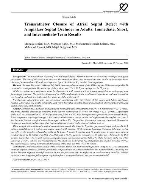 Journal of Tehran University Heart Center