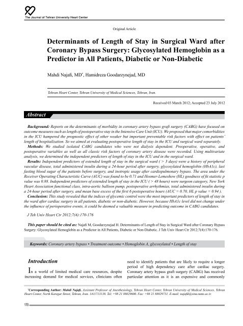 THE JOURNAL OF TEHRAN UNIVERSITY HEART CENTER