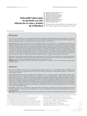 Pericarditis Tuberculosa en paciente con VIH. Informe de un caso y ...