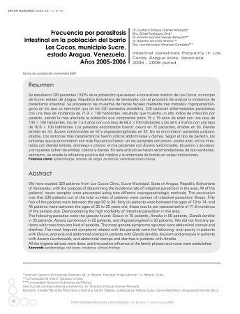 Frecuencia por parasitosis intestinal en la población del barrio Los ...