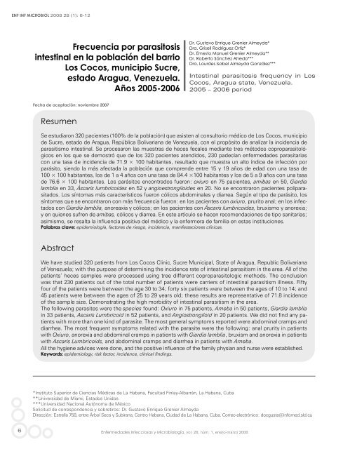 Frecuencia por parasitosis intestinal en la población del barrio Los ...