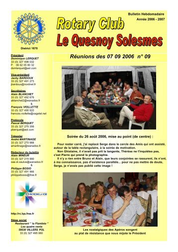 RÃ©unions des 07 09 2006 nÂ° 09 - Rotary Club Le Quesnoy Solesmes