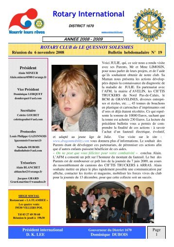 (Bulletin N\260 19) - Rotary Club Le Quesnoy Solesmes - Free
