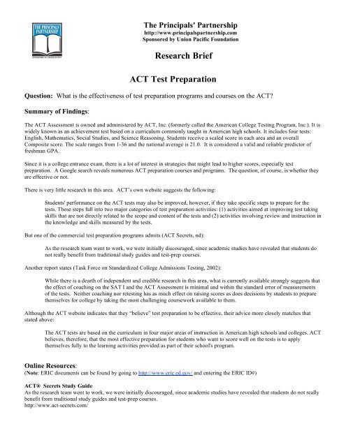 Research Brief ACT Test Preparation - Online Effectiveness ...