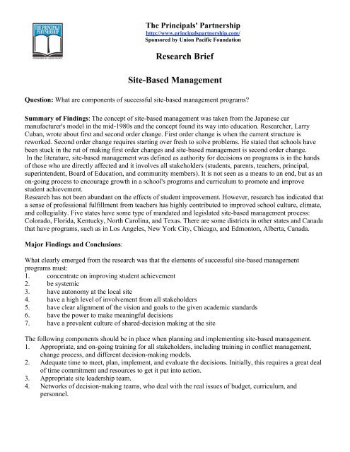 Research Brief Site-Based Management - Online Effectiveness ...