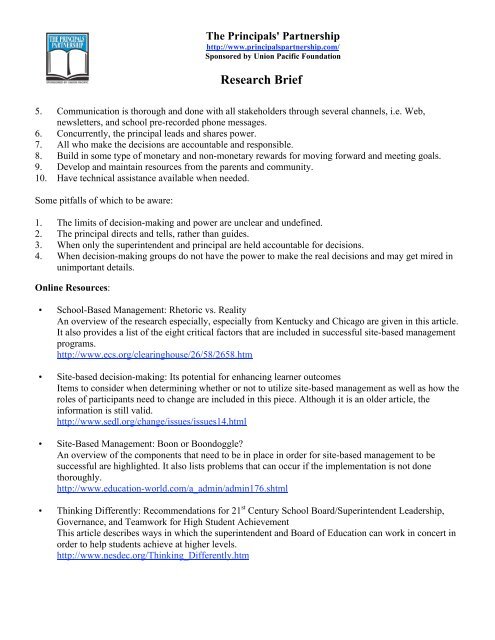 Research Brief Site-Based Management - Online Effectiveness ...