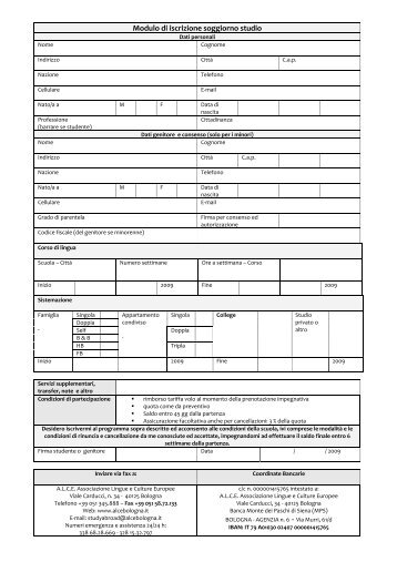 Modulo di iscrizione soggiorno studio - ALCE