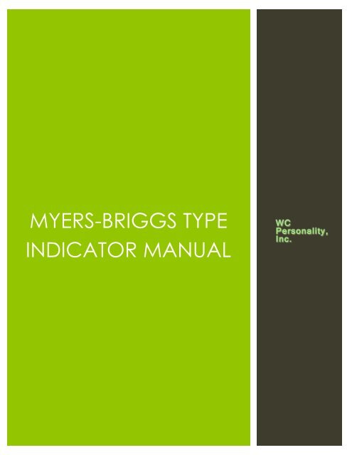 MYERS-BRIGGS TYPE INDICATOR MANUAL