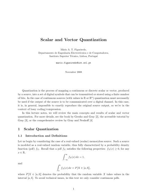 Scalar and Vector Quantization - Instituto de TelecomunicaÃ§Ãµes