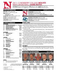 2011-12 newberry college wolves men's basketball game notes