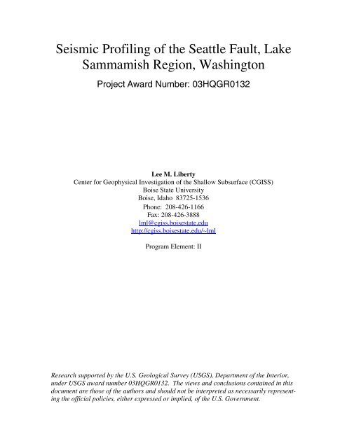 Seismic Profiling of the Seattle Fault, Lake Sammamish ... - CGISS