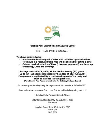 BIRTHDAY PARTY PACKAGE - Palatine Park District