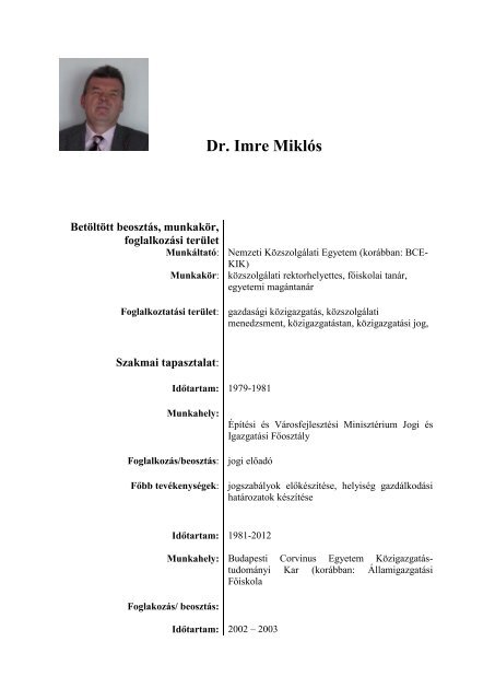 Dr. Imre MiklÃ³s - Nemzeti KÃ¶zszolgÃ¡lati Egyetem