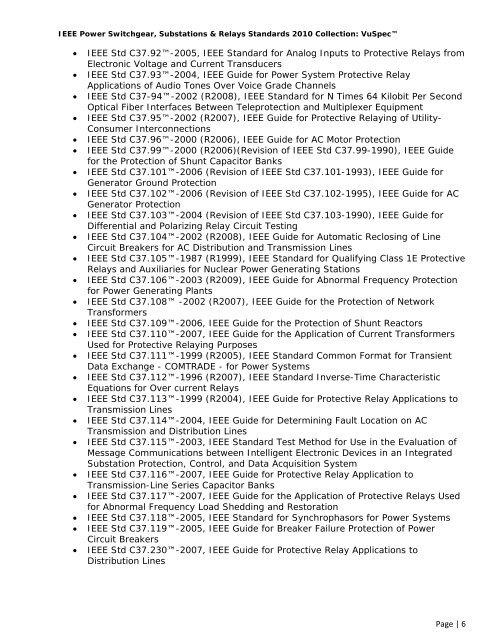 IEEE Power Switchgear, Substations & Relays Standards 2010 ...