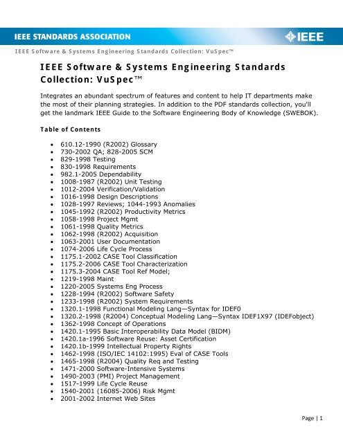 Ieee software systems engineering standards collection vuspec