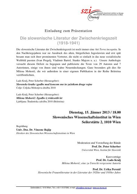 Die slowenische Literatur der Zwischenkriegszeit (1918-1941)