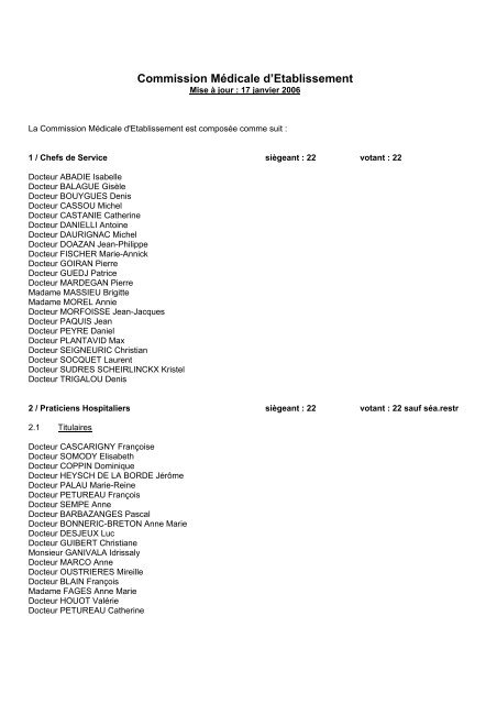 Commission MÃ©dicale d'Etablissement - Centre hospitalier de ...